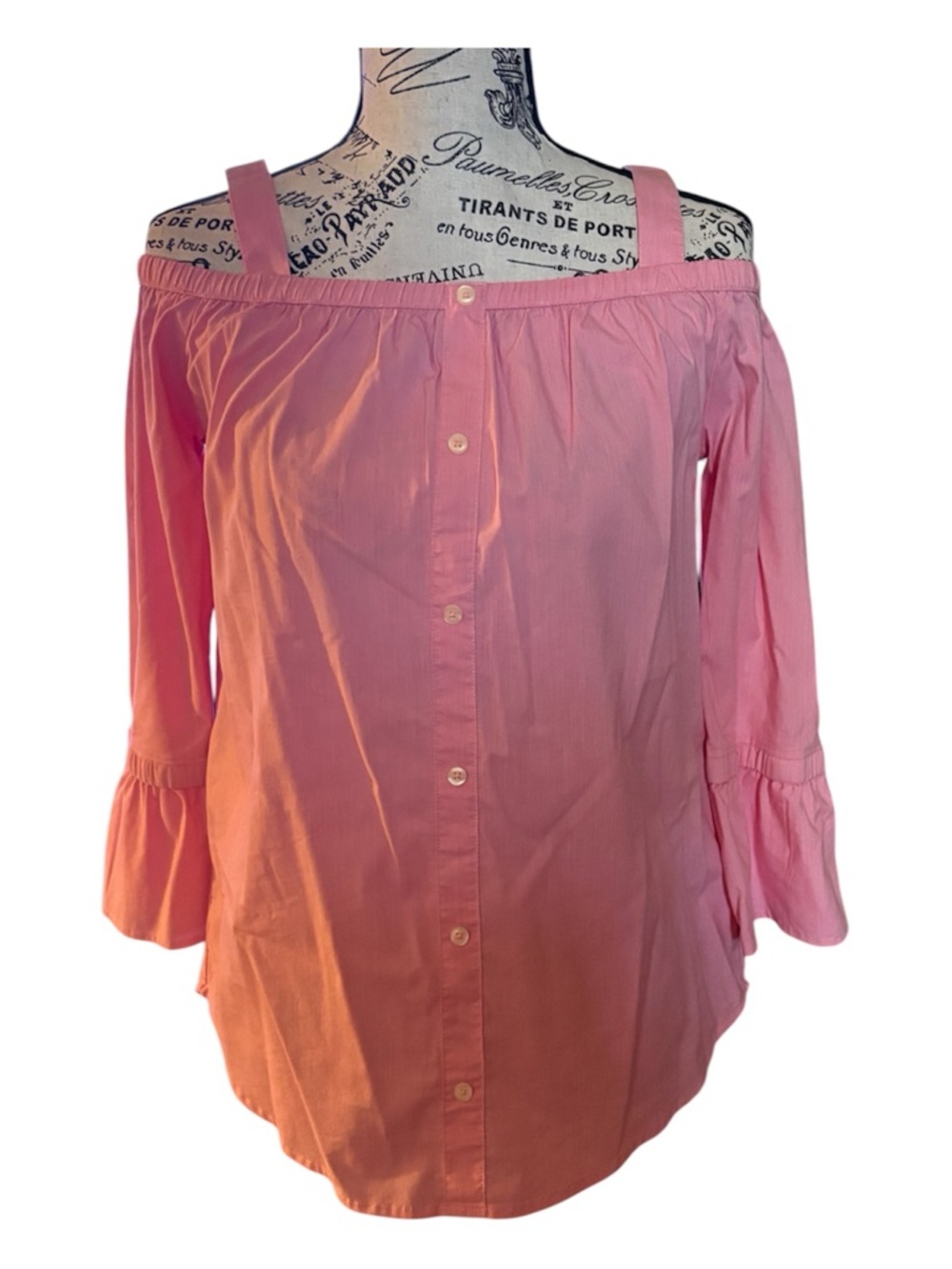 Abercrombie Kids Off-Shoulder Pink faux Button-Front Girls Top size 13/14